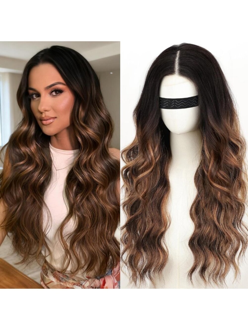 26" Long Wavy Highlight Lace Part Wig for Women - 4x1 Style, Perfect for Any